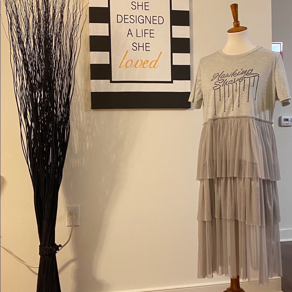 T-SHIRT Dress tulle bottom layered skirt